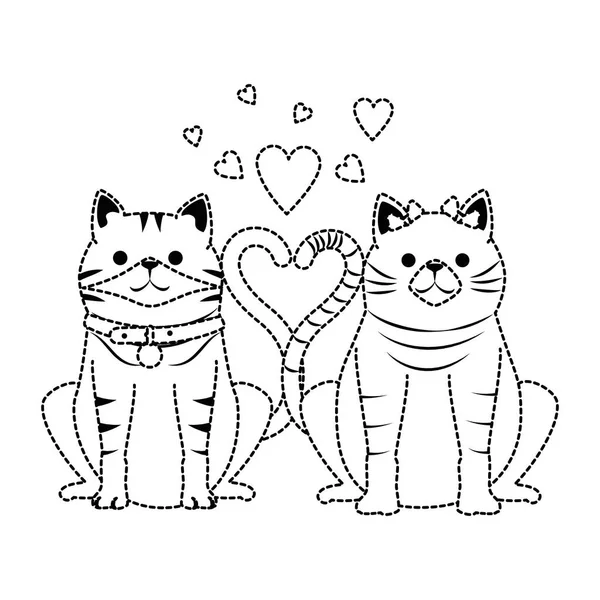 Lindo pareja gatos mascotas con corazones caracteres — Archivo Imágenes Vectoriales