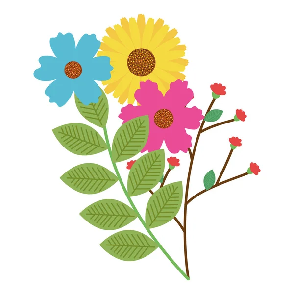 Flores y hojas jardín decorativo — Archivo Imágenes Vectoriales