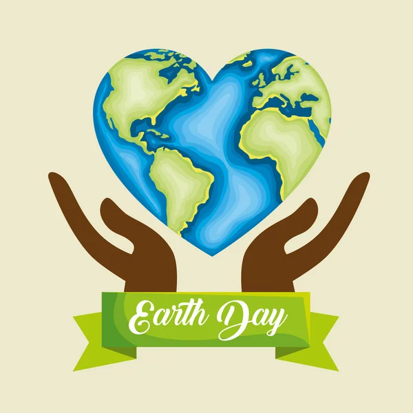 Manos con la conservación del planeta del corazón al día de la tierra — Vector de stock
