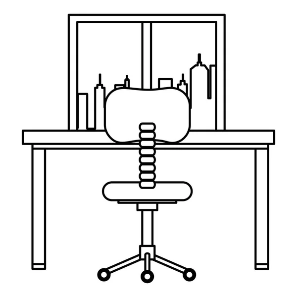Ufficio posto di lavoro con scrivania e sedia scena — Vettoriale Stock