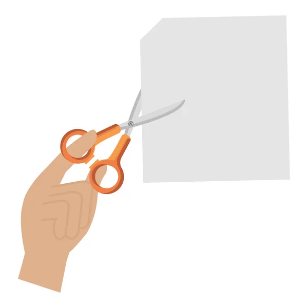 Hand cutting notebook sheet with scissors — Stock Vector