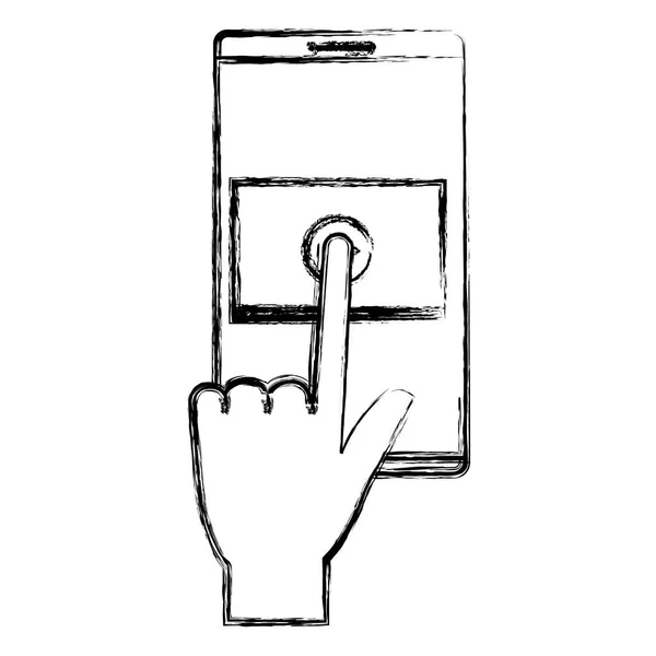 Mano con dispositivo inteligente icono aislado — Vector de stock