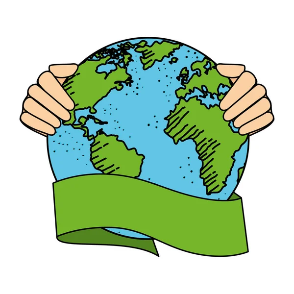 Mains levant monde planète terre — Image vectorielle