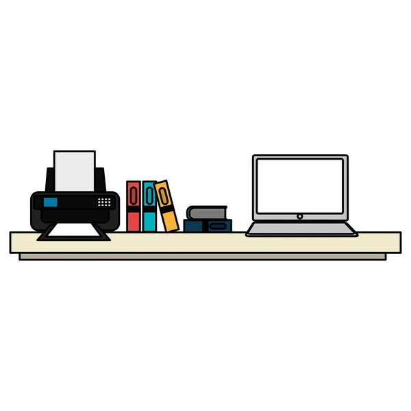 Büroarbeitsplatz mit Schreibtisch und Laptop — Stockvektor