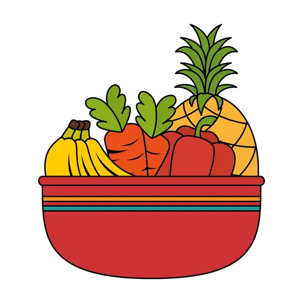 Tazón con frutas y verduras frescas — Vector de stock