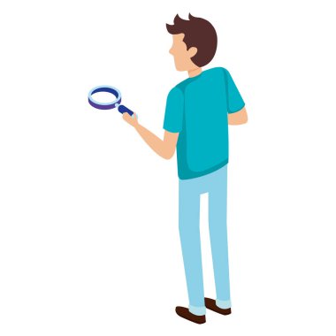 Büyüteçle genç bir adam