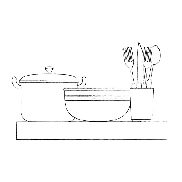Kitchen chelf with utensils — Stock Vector