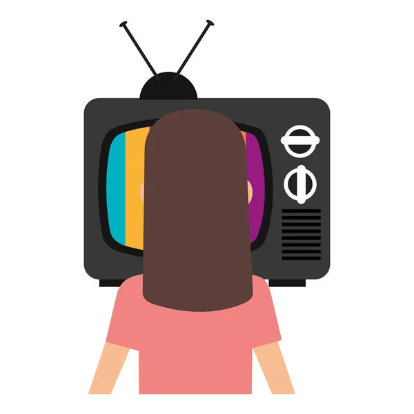 Genç kadın televizyon — Stok Vektör