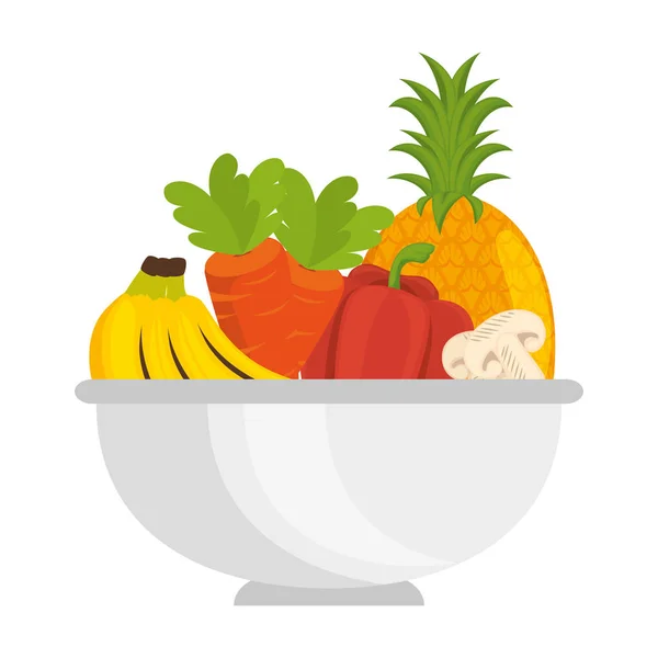 Tazón con frutas y verduras — Vector de stock