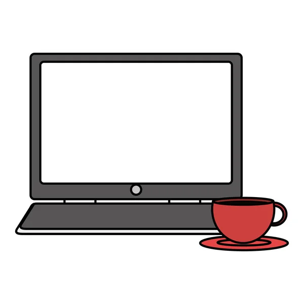 Laptop mit Kaffeetasse — Stockvektor