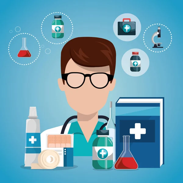 Médico con iconos de servicio médico — Vector de stock