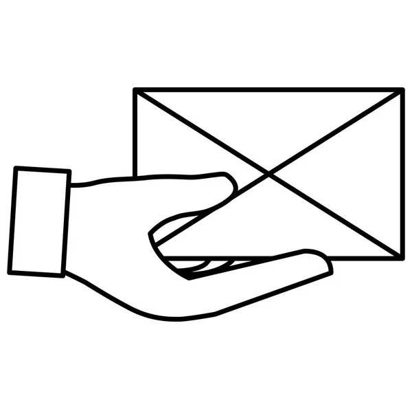 Mano con sobre de correo — Vector de stock