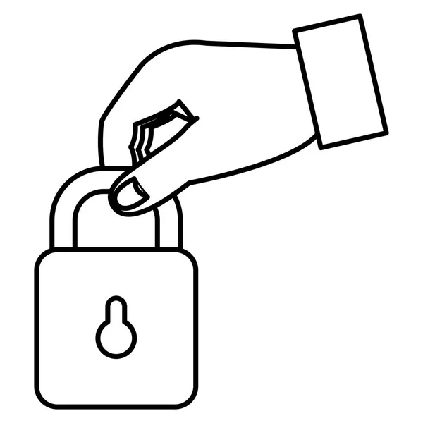 Hand with safe secure padlock — Stock Vector