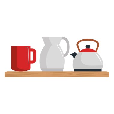 Mutfak eşyaları ile raf ahşap