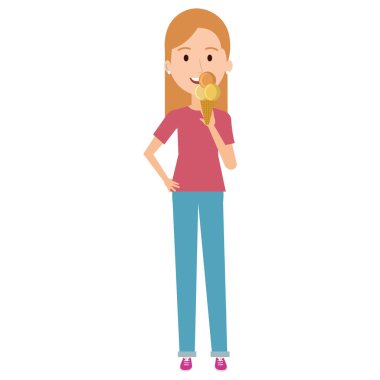 Genç kız dondurma ile rahat