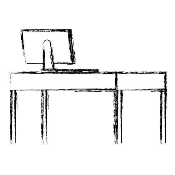 Computadora de escritorio en escritorio de madera — Archivo Imágenes Vectoriales
