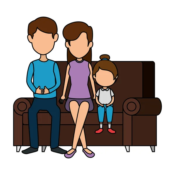 Padres pareja con hija en el sofá — Archivo Imágenes Vectoriales