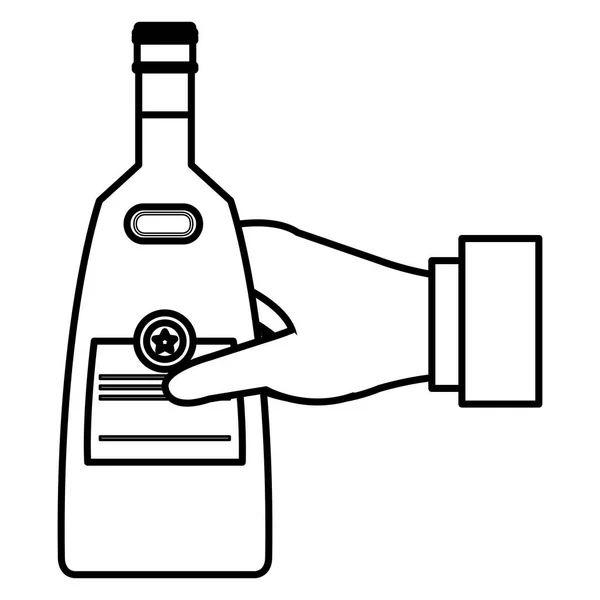 Main avec bouteille de whisky boisson — Image vectorielle