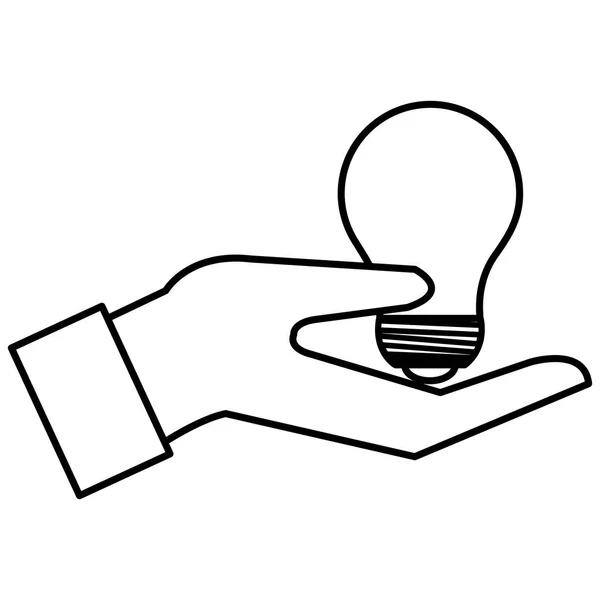 Mão com lâmpada de luz — Vetor de Stock