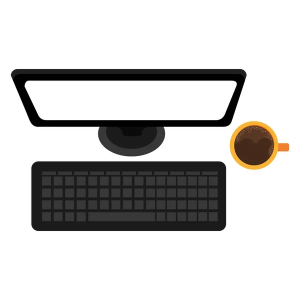 Ordinateur de bureau avec tasse de café — Image vectorielle