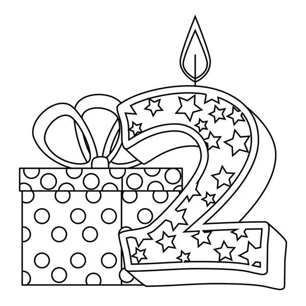 Lindo número dos vela con regalo — Archivo Imágenes Vectoriales