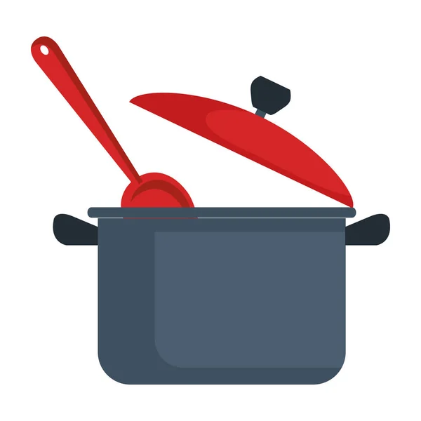Olla de cocina con cuchara icono aislado — Archivo Imágenes Vectoriales
