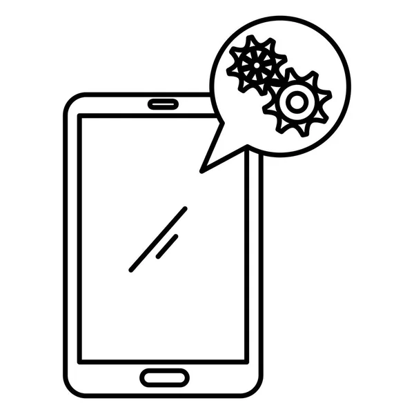 Smartphone con burbuja de voz y engranajes — Vector de stock
