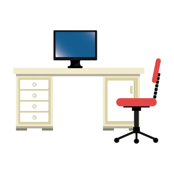 Office arbetsplats med skrivbord och skrivbordet scen — Stock vektor