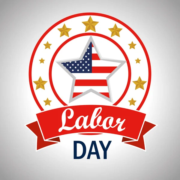 Label met de Verenigde Staten vlag ster om dag van de arbeid — Stockvector