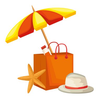 şemsiye plaj ve denizyıldızı ile alışveriş çantası