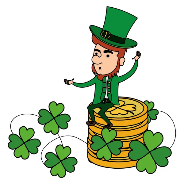 Irish elf with pile coins — Stock Vector