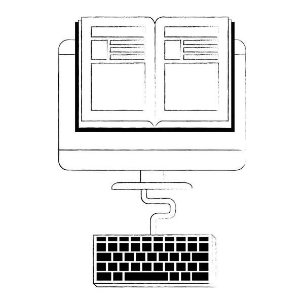 Livro eletrônico com computador e teclado — Vetor de Stock