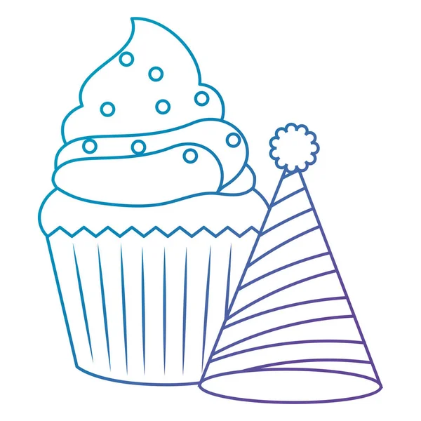 Doce cupcake pastelaria com chapéu de festa — Vetor de Stock