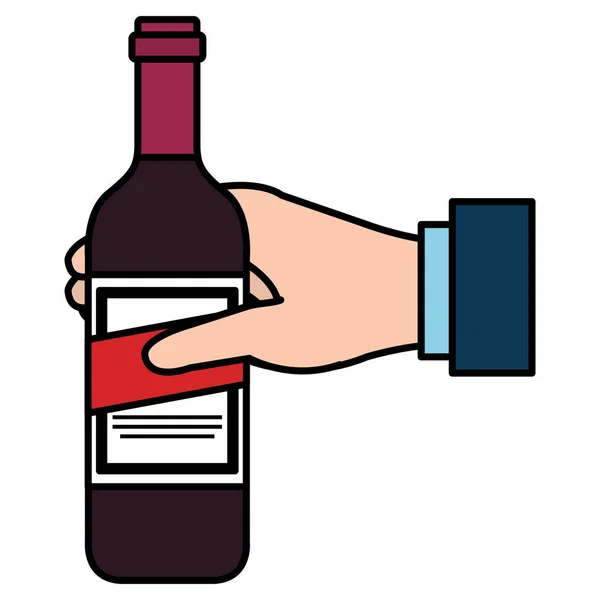 Hand with wine bottle drink — Stock Vector