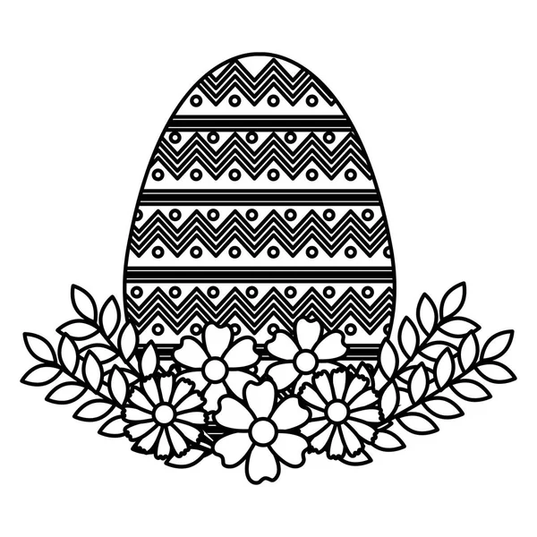 Huevo pintura monocromo Pascua con decoración floral — Vector de stock