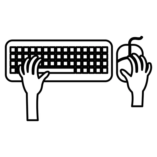 Mãos digitando teclado e mouse — Vetor de Stock