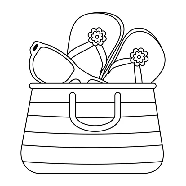 Літня сумка для відпочинку з сандалі та сонцезахисні окуляри — стоковий вектор