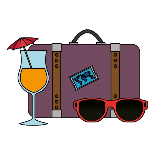 Viaje maleta con cóctel y gafas de sol — Archivo Imágenes Vectoriales