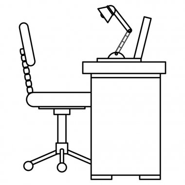 ofis çalışma masası ve dizüstü sahne ile