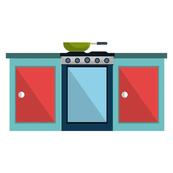 Φούρνος κουζίνας με συρτάρια και τηγάνι — Διανυσματικό Αρχείο