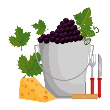 üzüm kümesi ve peynir ile kova
