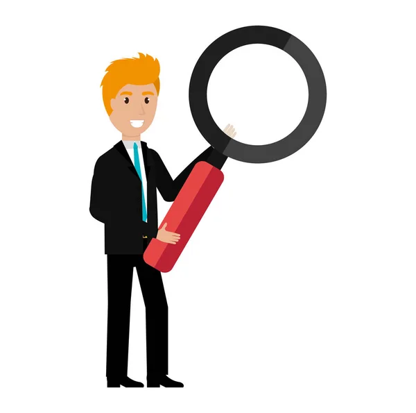 Businessman with magnifying glass character — Stock Vector