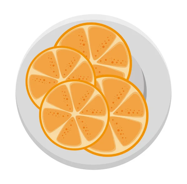 Tallrik med apelsin halv färsk frukt hälsosam — Stock vektor