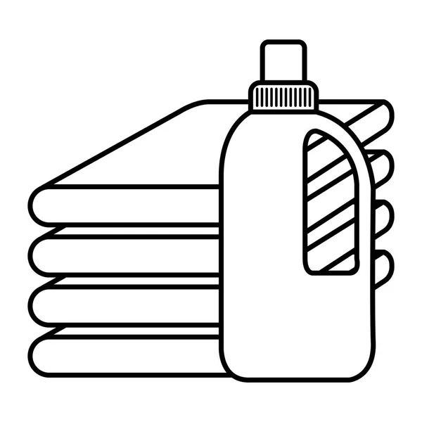 Vêtements pliés avec bouteille de détergent — Image vectorielle