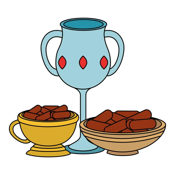 Sacred chalice cup and ramadan food — Stock Vector