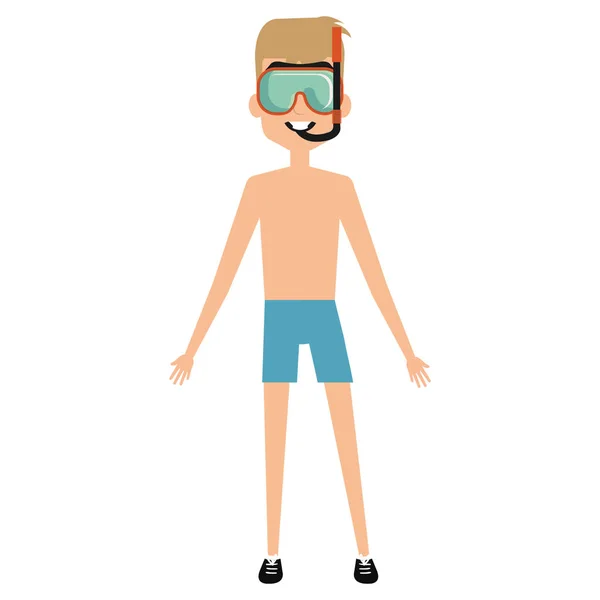 Niño con traje de baño y snorkel — Vector de stock