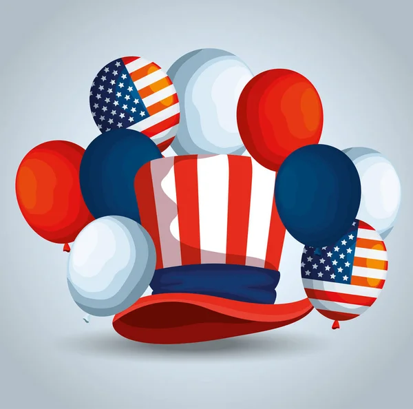 Παραδοσιακό καπέλο με μπαλόνια σημαίας των ΗΠΑ — Διανυσματικό Αρχείο