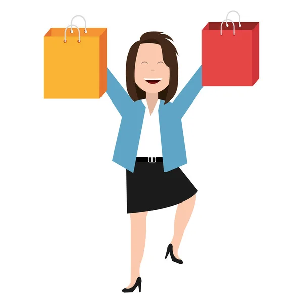Gelukkig zakenvrouw met shopping tassen — Stockvector