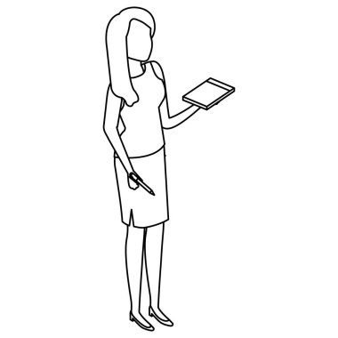 Defteri olan genç bir kadın.