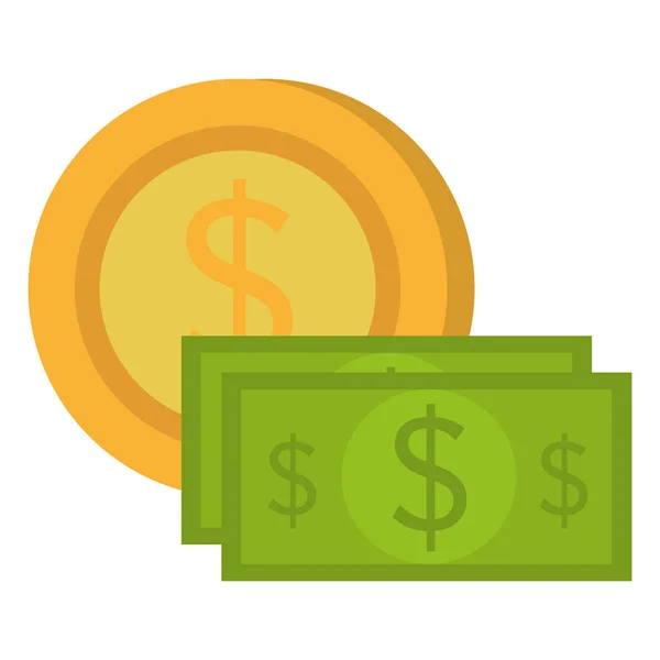 Rekeningen en munten dollars geld — Stockvector